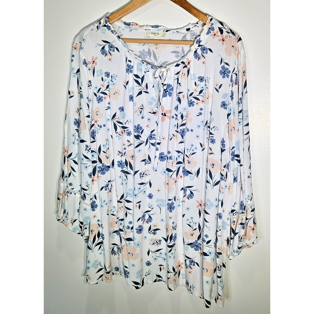 Como Blu Women Size 3X Floral Long Sleeved Casual Blouse 100% Rayon